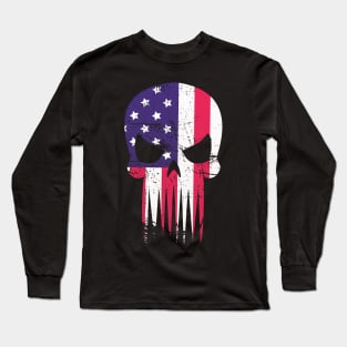 Usa Flag American Skull Military Veteran Patriotic Army  T-Shirt Long Sleeve T-Shirt